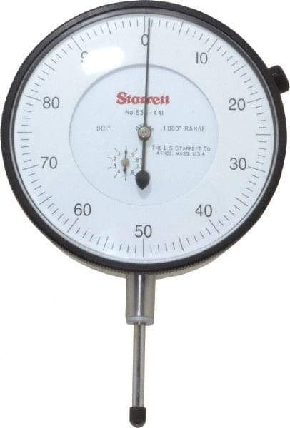 Starrett - 1" Range, 0-100 Dial Reading, 0.001" Graduation Dial Drop Indicator - 3-5/8" Dial, 0.1" Range per Revolution - USA Tool & Supply