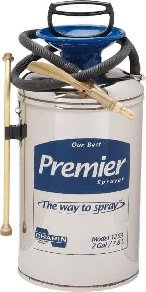 Chapin - 2 Gal Garden Hand Sprayer - Stainless Steel Tank, Wide Mouth, Reinforced Hose, For Industrial Applications - USA Tool & Supply