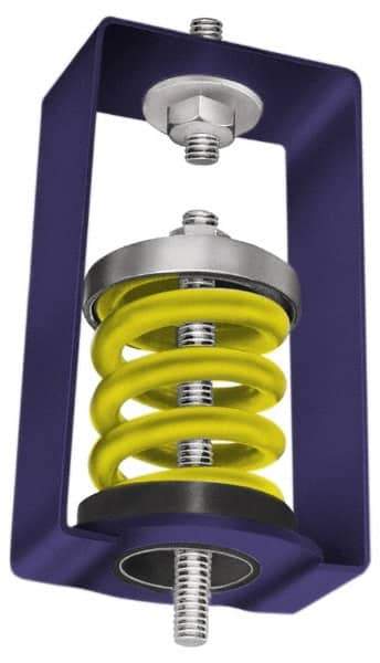 Mason Ind. - 230 to 310 Lb Capacity, 0.75 to 1" Deflection, HSA, Vibration Control Hanger - 2-3/4" Long x 3-3/4" Wide x 5-3/4" High x 2-3/4" Deep, 5/8" Max Rod Diam, 4" Lower Rod Penetration, Yellow - USA Tool & Supply
