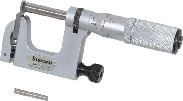 Starrett - 0 to 1 Inch Range, Carbide Face, Satin Chrome Coated, Mechanical Multi Anvil Micrometer - Friction Thimble, 0.001 Inch Graduation, 0.0002 Inch Accuracy - USA Tool & Supply