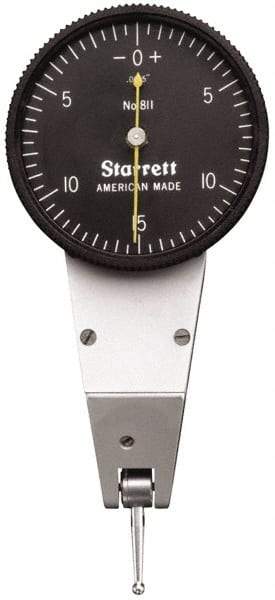 Starrett - 0.03 Inch Range, 0.0005 Inch Dial Graduation, Horizontal Dial Test Indicator - 1-3/8 Inch Black Dial, 0-15-0 Dial Reading - USA Tool & Supply