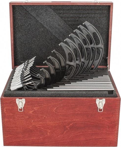 Starrett - 0 to 12" Range, 12 Piece Mechanical Outside Micrometer Set - 0.0001" Graduation, Ratchet Stop Thimble, Carbide Tipped Face - USA Tool & Supply