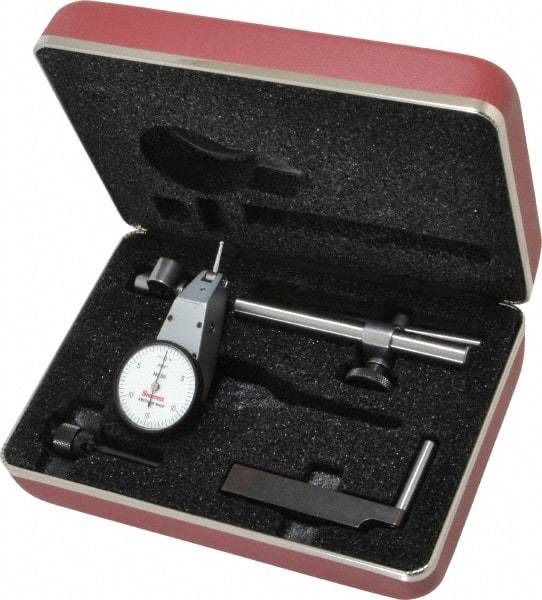 Starrett - 7 Piece, 0" to 0.03" Measuring Range, 1-3/8" Dial Diam, 0-15-0 Dial Reading, White Dial Test Indicator Kit - 5/8" Contact Point Length, 2mm Ball Diam, 0.0005" Dial Graduation - USA Tool & Supply