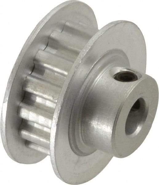 Power Drive - 14 Tooth, 1/4" Inside x 0.871" Outside Diam, Hub & Flange Timing Belt Pulley - 1/4" Belt Width, 0.891" Pitch Diam, 0.438" Face Width, Aluminum - USA Tool & Supply