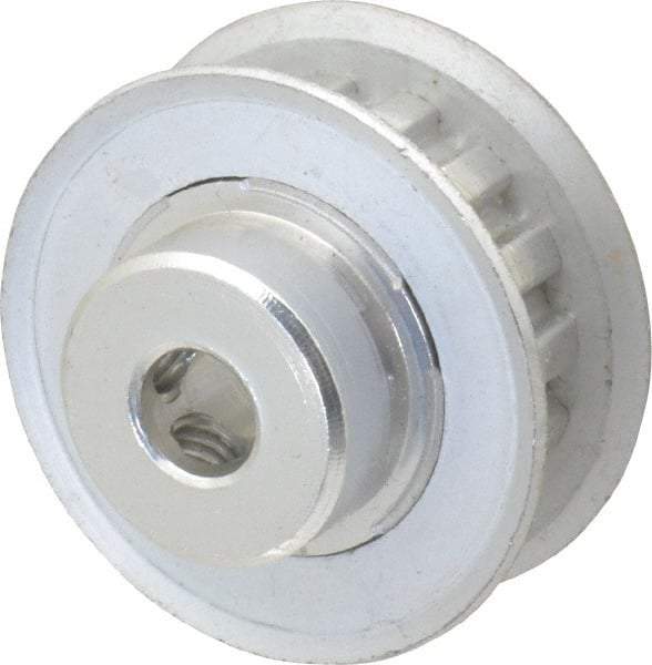 Power Drive - 15 Tooth, 1/4" Inside x 0.935" Outside Diam, Hub & Flange Timing Belt Pulley - 1/4" Belt Width, 0.955" Pitch Diam, 0.438" Face Width, Aluminum - USA Tool & Supply