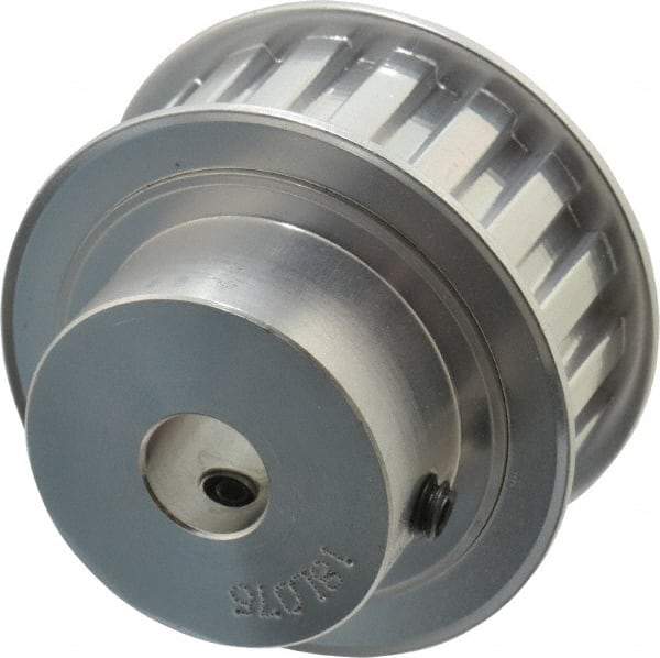 Power Drive - 18 Tooth, 1/2" Inside x 2.119" Outside Diam, Hub & Flange Timing Belt Pulley - 3/4" Belt Width, 2.149" Pitch Diam, 1" Face Width, Aluminum - USA Tool & Supply