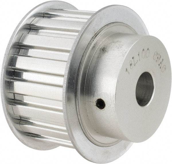 Power Drive - 18 Tooth, 1/2" Inside x 2.119" Outside Diam, Hub & Flange Timing Belt Pulley - 1" Belt Width, 2.149" Pitch Diam, 1-1/4" Face Width, Aluminum - USA Tool & Supply