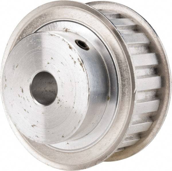 Power Drive - 20 Tooth, 1/2" Inside x 2.357" Outside Diam, Hub & Flange Timing Belt Pulley - 3/4" Belt Width, 2.387" Pitch Diam, 1" Face Width, Aluminum - USA Tool & Supply