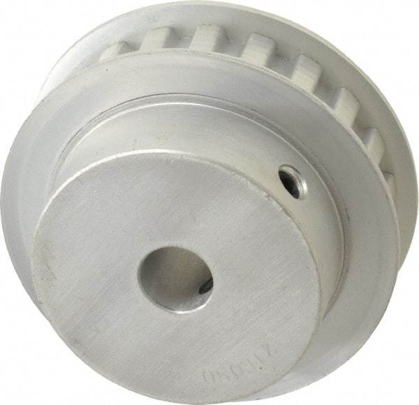 Power Drive - 21 Tooth, 1/2" Inside x 2.477" Outside Diam, Hub & Flange Timing Belt Pulley - 1/2" Belt Width, 2.507" Pitch Diam, 3/4" Face Width, Aluminum - USA Tool & Supply