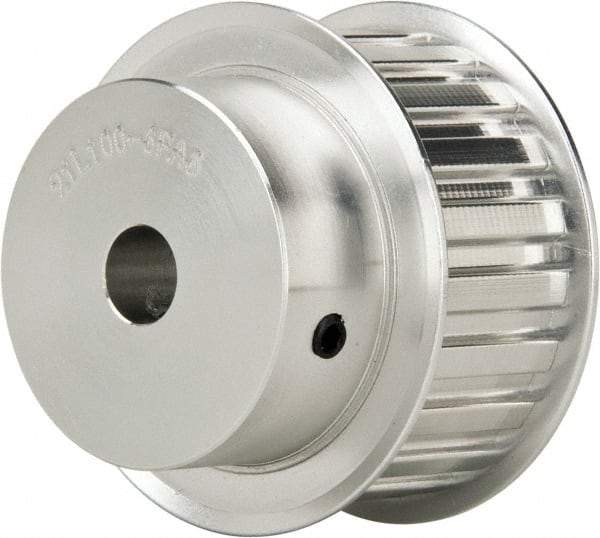 Power Drive - 21 Tooth, 1/2" Inside x 2.477" Outside Diam, Hub & Flange Timing Belt Pulley - 1" Belt Width, 2.507" Pitch Diam, 1-1/4" Face Width, Aluminum - USA Tool & Supply
