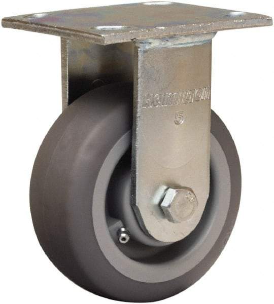 Hamilton - 5" Diam x 2" Wide x 7" OAH Top Plate Mount Rigid Caster - Rubber Mold on Polyolefin, 350 Lb Capacity, Straight Roller Bearing, 4 x 4-1/2" Plate - USA Tool & Supply