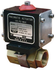 Gemini Valve - 3/8" Pipe, 720 psi WOG Rating Brass Pneumatic Double Acting with Solenoid Actuated Ball Valve - Reinforced PTFE Seal, Full Port, Threaded (NPT) End Connection - USA Tool & Supply