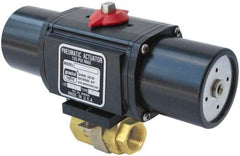 Gemini Valve - 1-1/4" Pipe, 720 psi WOG Rating Brass Pneumatic Spring Return with Solenoid Actuated Ball Valve - Reinforced PTFE Seal, Standard Port, Threaded (NPT) End Connection - USA Tool & Supply
