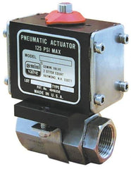 Gemini Valve - 1/2" Pipe, 720 psi WOG Rating Stainless Steel Pneumatic Double Acting with Solenoid Actuated Ball Valve - Reinforced PTFE Seal, Full Port, Threaded (NPT) End Connection - USA Tool & Supply