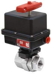 Gemini Valve - 1-1/2" Pipe, 720 psi WOG Rating Stainless Steel Electric Actuated Ball Valve - Reinforced PTFE Seal, Standard Port, Threaded (NPT) End Connection - USA Tool & Supply