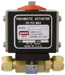 Gemini Valve - 1" Pipe, 1,000 psi WOG Rating Brass Pneumatic Double Acting with Solenoid Actuated Ball Valve - Reinforced PTFE Seal, Standard Port, TYLOK (Compression) End Connection - USA Tool & Supply