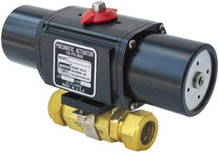 Gemini Valve - 1" Pipe, 1,000 psi WOG Rating Brass Pneumatic Spring Return with Solenoid Actuated Ball Valve - Reinforced PTFE Seal, Standard Port, TYLOK (Compression) End Connection - USA Tool & Supply