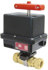 Gemini Valve - 1" Pipe, 1,000 psi WOG Rating Brass Electric Actuated Ball Valve - Reinforced PTFE Seal, Standard Port, TYLOK (Compression) End Connection - USA Tool & Supply