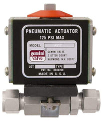 Gemini Valve - 1/4" Pipe, 1,000 psi WOG Rating Stainless Steel Pneumatic Double Acting with Solenoid Actuated Ball Valve - Reinforced PTFE Seal, Full Port - USA Tool & Supply