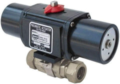 Gemini Valve - 1/4" Pipe, 1,000 psi WOG Rating Stainless Steel Pneumatic Spring Return with Solenoid Actuated Ball Valve - Reinforced PTFE Seal, Full Port - USA Tool & Supply