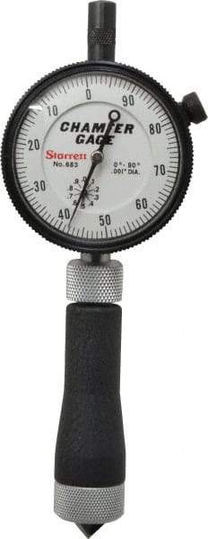 Starrett - 0 to 1/2", 0 to 90° Included Angle, Internal Chamfer Gage - White Hardened Tool Steel (Plunger), 3 Blade Plunger - USA Tool & Supply