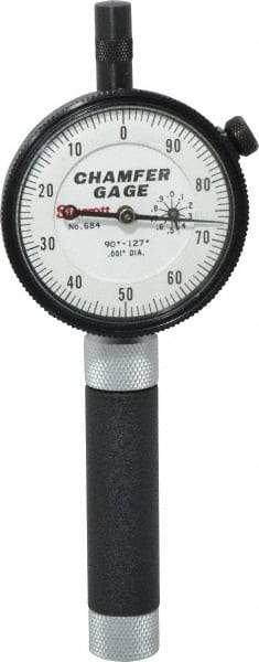 Starrett - 0 to 3/8", 90 to 127° Included Angle, Internal Chamfer Gage - White Hardened Tool Steel (Plunger), 3 Blade Plunger - USA Tool & Supply