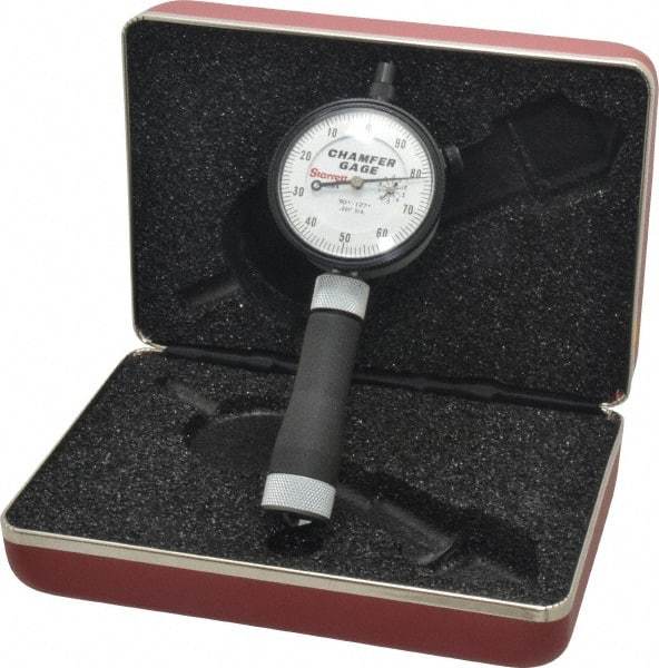 Starrett - 0 to 1/2", 90 to 127° Included Angle, Internal Chamfer Gage - White Hardened Tool Steel (Plunger), 3 Blade Plunger - USA Tool & Supply