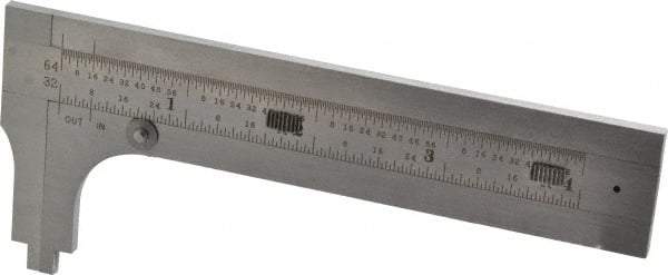 Starrett - 0 to 3-3/4" Stainless Steel Vernier Caliper - 1/64 & 1/32" Graduation, 1-3/8" Jaw Depth, 0.005" Accuracy, Includes Inside Diameter, Outside Diameter - USA Tool & Supply