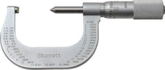 Starrett - 1 to 2" Range, Mechanical Screw Thread Micrometer - Plain Thimble, 0.001" Graduation, 0.004mm Accuracy - USA Tool & Supply
