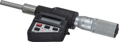 Starrett - 0 to 25mm Range, 1/4" Spindle Diameter, 2-1/4" Spindle Length, 6-3/16 OAL, Flat Spindle Electronic Micrometer Head - 0.00005" Resolution, 0.0001" Accuracy, Friction Thimble, Carbide Measuring Face, Data Output - USA Tool & Supply