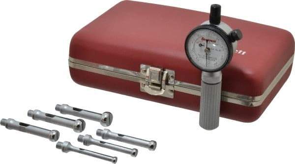 Starrett - 7 Anvil, 0.217 to 19/32" Dial Bore Gage Set - 0.0001" Graduation, 1-1/2" Gage Depth - USA Tool & Supply