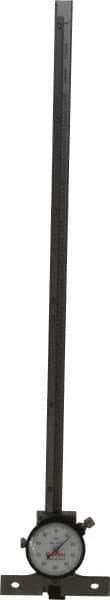 Starrett - 0 to 12 Inch Range, Stainless Steel, White Dial Depth Gage - 0.001 Inch Graduation, 0.001 Inch Accuracy, 2-3/4 Inch Base Measuring Length - USA Tool & Supply