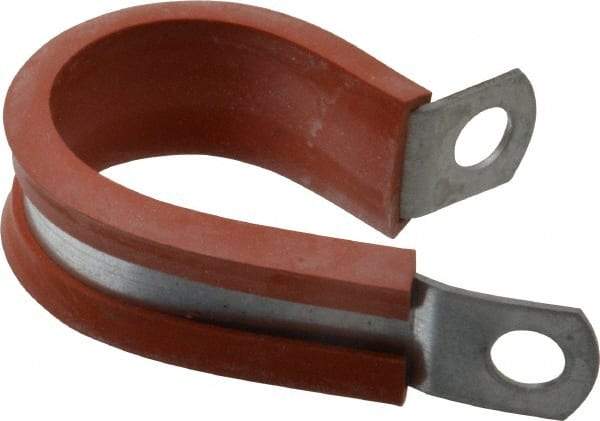 Made in USA - 1" Pipe, 1" Rod, Cushion Clamp - Gray & Red, Galvanized Steel & Silcone Cushion - USA Tool & Supply