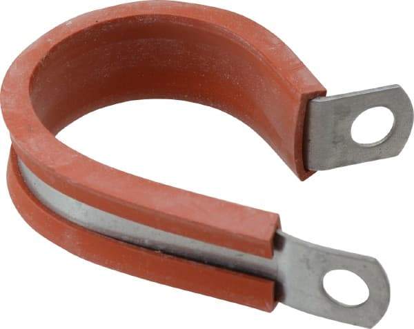 Made in USA - 1-1/4" Pipe, 1-1/4" Rod, Cushion Clamp - Gray & Red, Galvanized Steel & Silcone Cushion - USA Tool & Supply