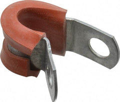 Made in USA - 1/4" Pipe, 1/4" Rod, Cushion Clamp - Gray & Red, Galvanized Steel & Silcone Cushion - USA Tool & Supply