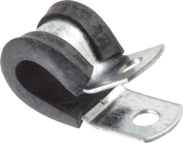 Made in USA - 3/8" Pipe, 3/8" Rod, Cushion Clamp - Gray & Black, Galvanized Steel & EPDM Cushion - USA Tool & Supply