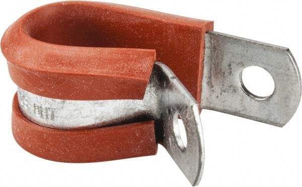 Made in USA - 1/2" Pipe, 1/2" Rod, Cushion Clamp - Gray & Red, Galvanized Steel & Silcone Cushion - USA Tool & Supply