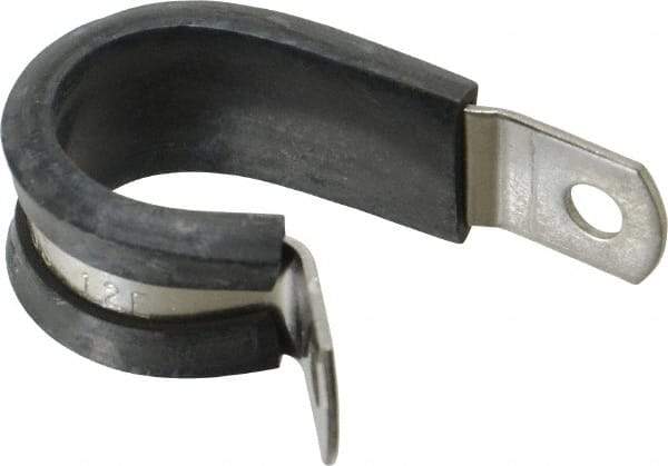 Made in USA - 3/4" Pipe, 3/4" Rod, Cushion Clamp - Gray & Black, Grade 304 Stainless Steel & EPDM Cushion - USA Tool & Supply