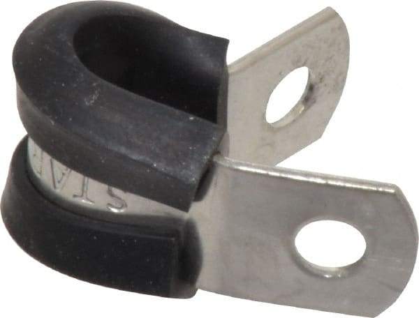 Made in USA - 1/4" Pipe, 1/4" Rod, Cushion Clamp - Gray & Black, Grade 304 Stainless Steel & EPDM Cushion - USA Tool & Supply