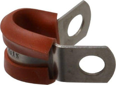 Made in USA - 1/4" Pipe, 1/4" Rod, Cushion Clamp - Gray & Red, Grade 304 Stainless Steel & Silicone Cushion - USA Tool & Supply