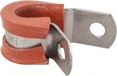 Made in USA - 3/8" Pipe, 3/8" Rod, Cushion Clamp - Gray & Red, Grade 304 Stainless Steel & Silicone Cushion - USA Tool & Supply