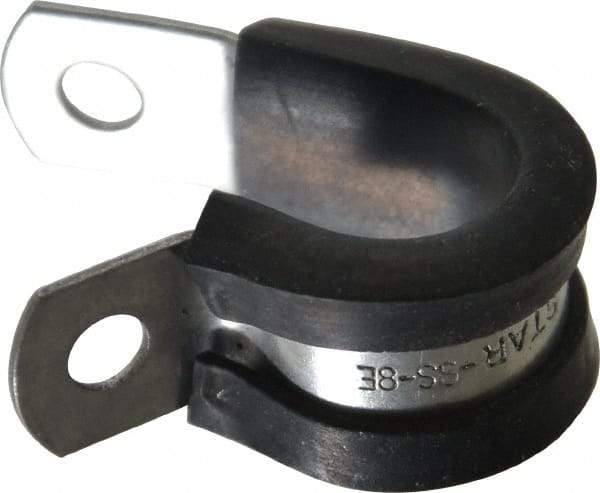 Made in USA - 1/2" Pipe, 1/2" Rod, Cushion Clamp - Gray & Black, Grade 304 Stainless Steel & EPDM Cushion - USA Tool & Supply