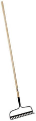 PRO-SOURCE - Bow Rake with 54" Straight Wood Handle - 14-11/16" Blade Width, 15 Tines, 2-1/2" Tine Length - USA Tool & Supply