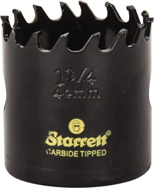 Starrett - 1-3/4" Diam, 1-5/8" Cutting Depth, Hole Saw - Carbide-Tipped Saw, Toothed Edge - USA Tool & Supply