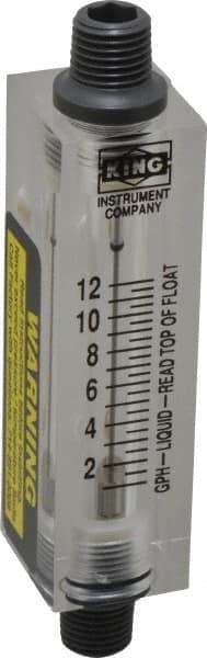 King - 1/4" FNPT Port Block Style, Inline Flowmeter - 100 Max psi, 12 GPH, Acrylic - USA Tool & Supply