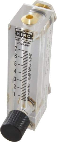 King - 1/4" F Port Block Style Panel Mount Flowmeter - 100 Max psi, 7 GPH, Acrylic - USA Tool & Supply