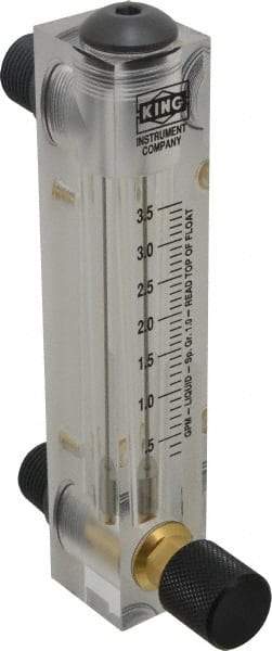 King - 1/2" M Port Block Style Panel Mount Flowmeter - 100 Max psi, 3.5 GPM, Acrylic - USA Tool & Supply