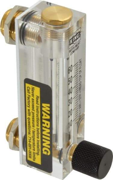 King - 1/4" F Port Block Style, Panel Mount Flowmeter - 125 Max psi, 60 SCFH, Acrylic - USA Tool & Supply