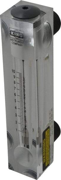 King - 1" M Port Block Style Panel Mount Flowmeter - 100 Max psi, 10 GPM, Acrylic - USA Tool & Supply