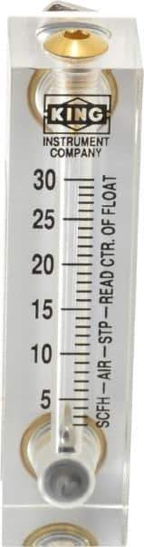 King - 1/4" FNPT Port Block Style, Panel Mount Flowmeter - 125 Max psi, 30 SCFH, Acrylic - USA Tool & Supply